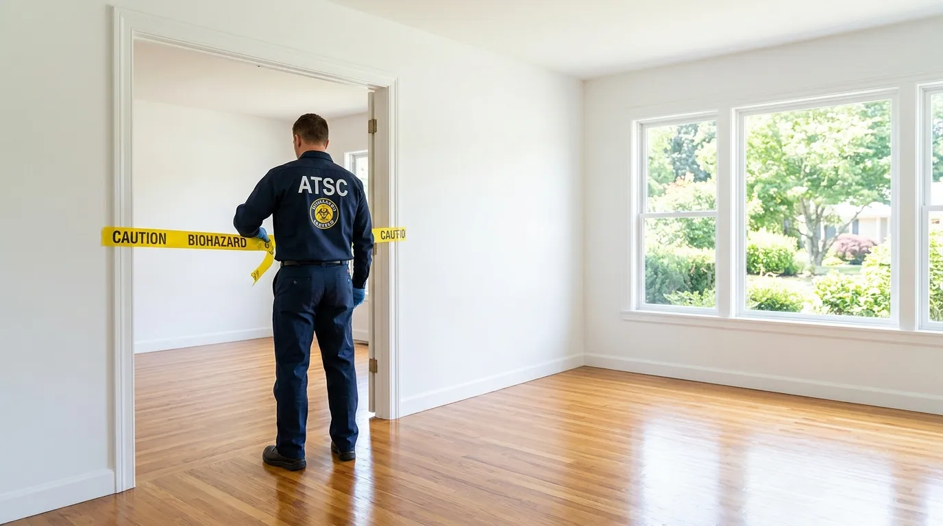 Certified biohazard cleanup crew performing Decomposition Cleanup in Highland